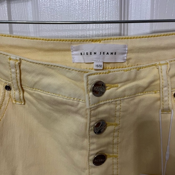 RISEN: PALE YELLOW High Rise button fly distressed Ankle Straight Pant 32! - Picture 5 of 6